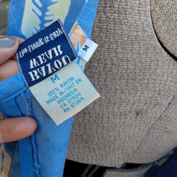 Vintage Hawaiian Dress Sz Medium Blue Tropical Leaf Batik Maxi Long Boho Hippy - Picture 12 of 13